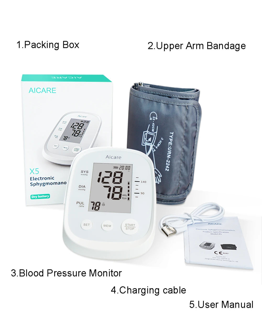 AICARE Blood Pressure Monitor Upper Arm Automatic Tonometer Digital Blood Pressure Meter BP Medical Sphygmomanometer Pulse