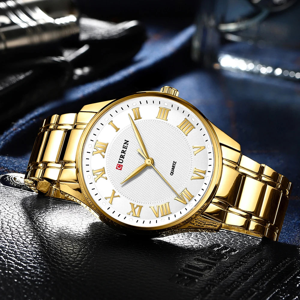 CURREN Men’s Classic Quartz Watch – Stainless Steel Band, Roman Numeral Dial for Business Casual Style