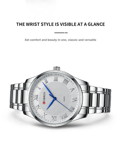 CURREN Men’s Classic Quartz Watch – Stainless Steel Band, Roman Numeral Dial for Business Casual Style