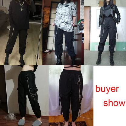 Women's Harajuku High-Waist Cargo Joggers – Punk Harem Pants with Chain & Pockets