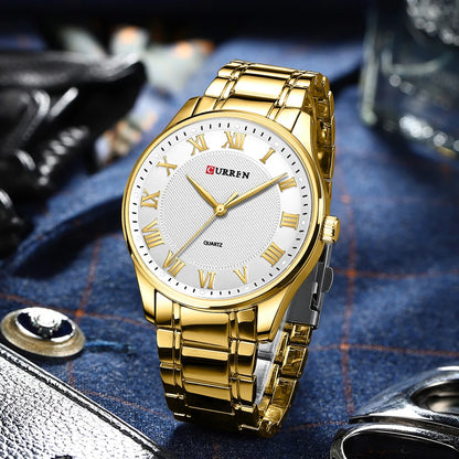 CURREN Men’s Classic Quartz Watch – Stainless Steel Band, Roman Numeral Dial for Business Casual Style