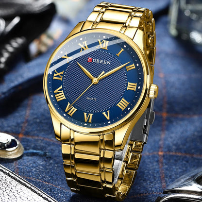 CURREN Men’s Classic Quartz Watch – Stainless Steel Band, Roman Numeral Dial for Business Casual Style