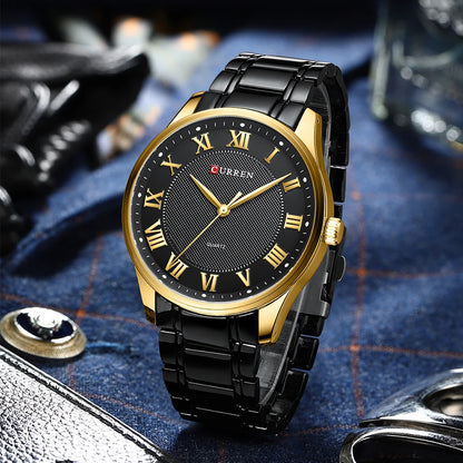 CURREN Men’s Classic Quartz Watch – Stainless Steel Band, Roman Numeral Dial for Business Casual Style