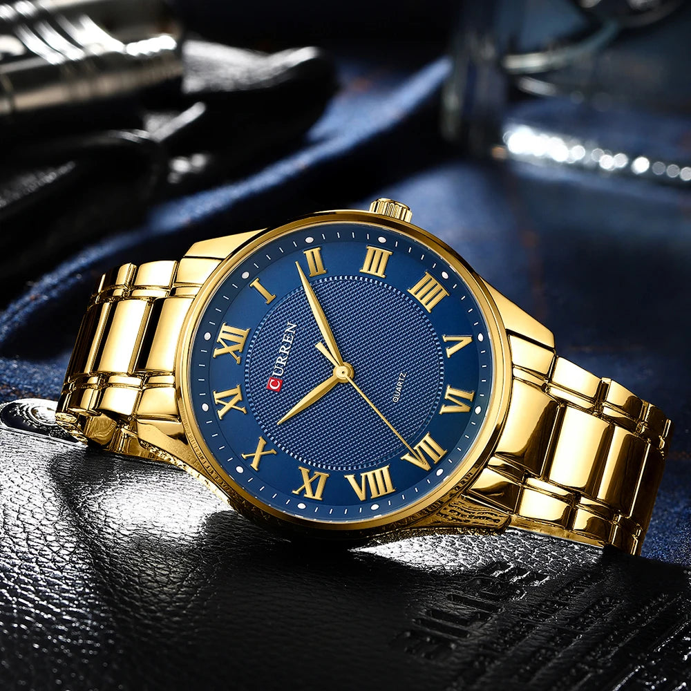 CURREN Men’s Classic Quartz Watch – Stainless Steel Band, Roman Numeral Dial for Business Casual Style