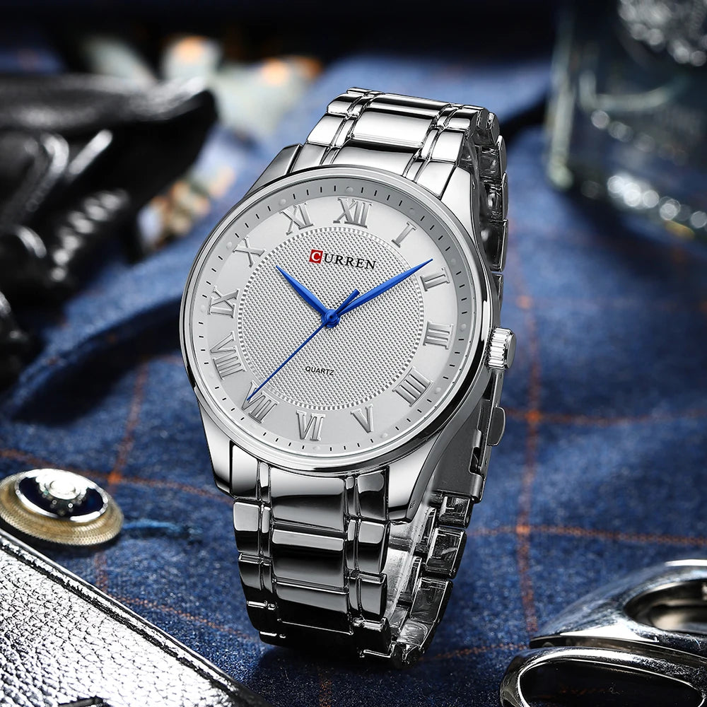 CURREN Men’s Classic Quartz Watch – Stainless Steel Band, Roman Numeral Dial for Business Casual Style