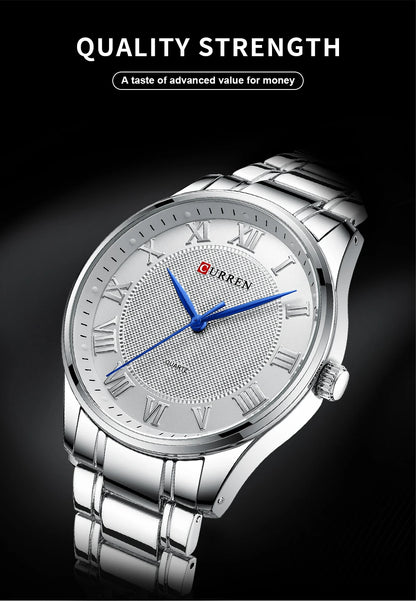 CURREN Men’s Classic Quartz Watch – Stainless Steel Band, Roman Numeral Dial for Business Casual Style
