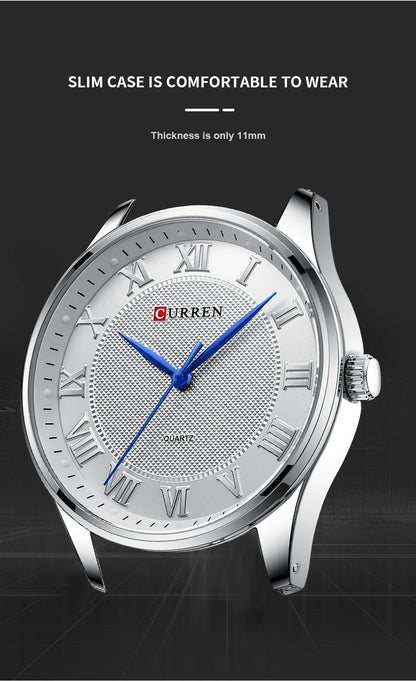 CURREN Men’s Classic Quartz Watch – Stainless Steel Band, Roman Numeral Dial for Business Casual Style