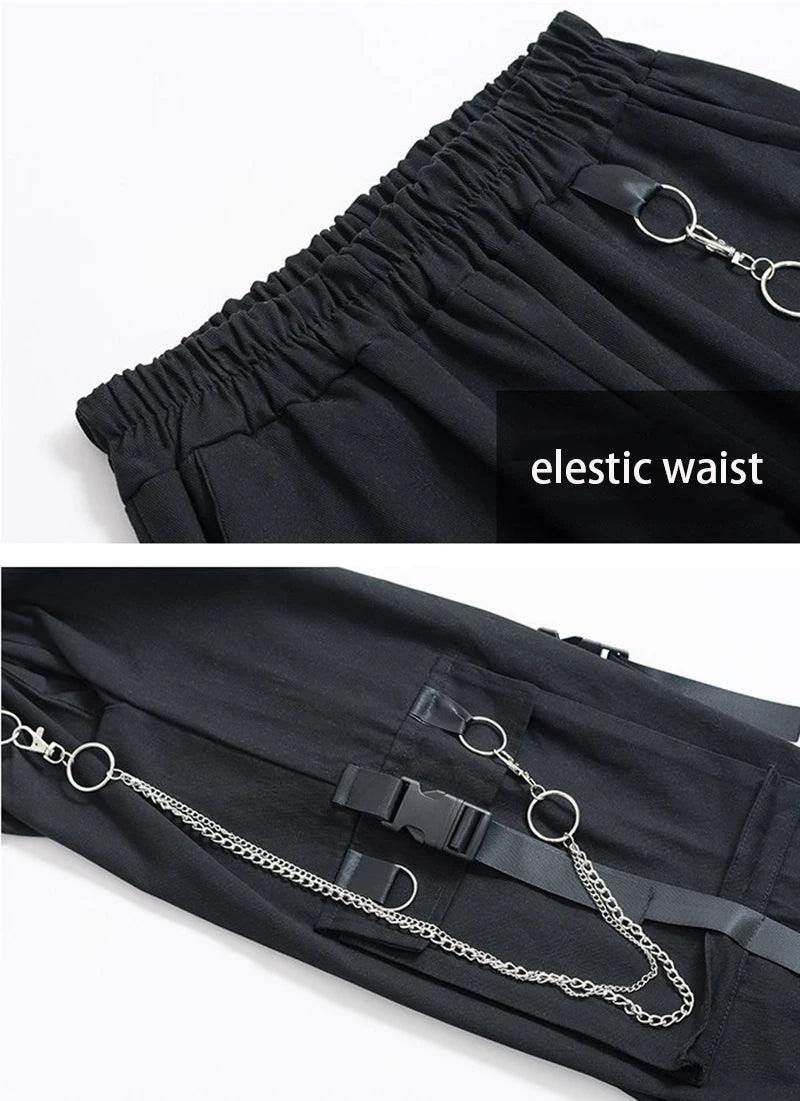 Women's Harajuku High-Waist Cargo Joggers – Punk Harem Pants with Chain & Pockets