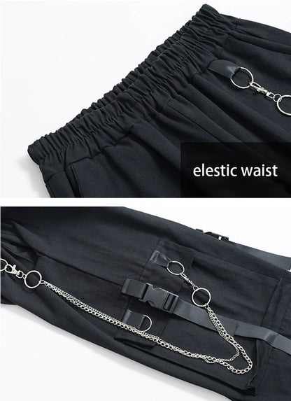 Women's Harajuku High-Waist Cargo Joggers – Punk Harem Pants with Chain & Pockets