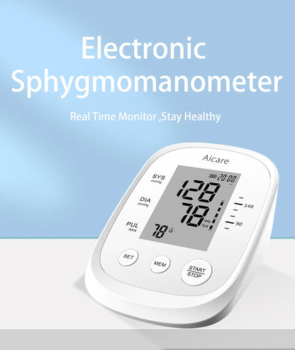 AICARE Blood Pressure Monitor Upper Arm Automatic Tonometer Digital Blood Pressure Meter BP Medical Sphygmomanometer Pulse