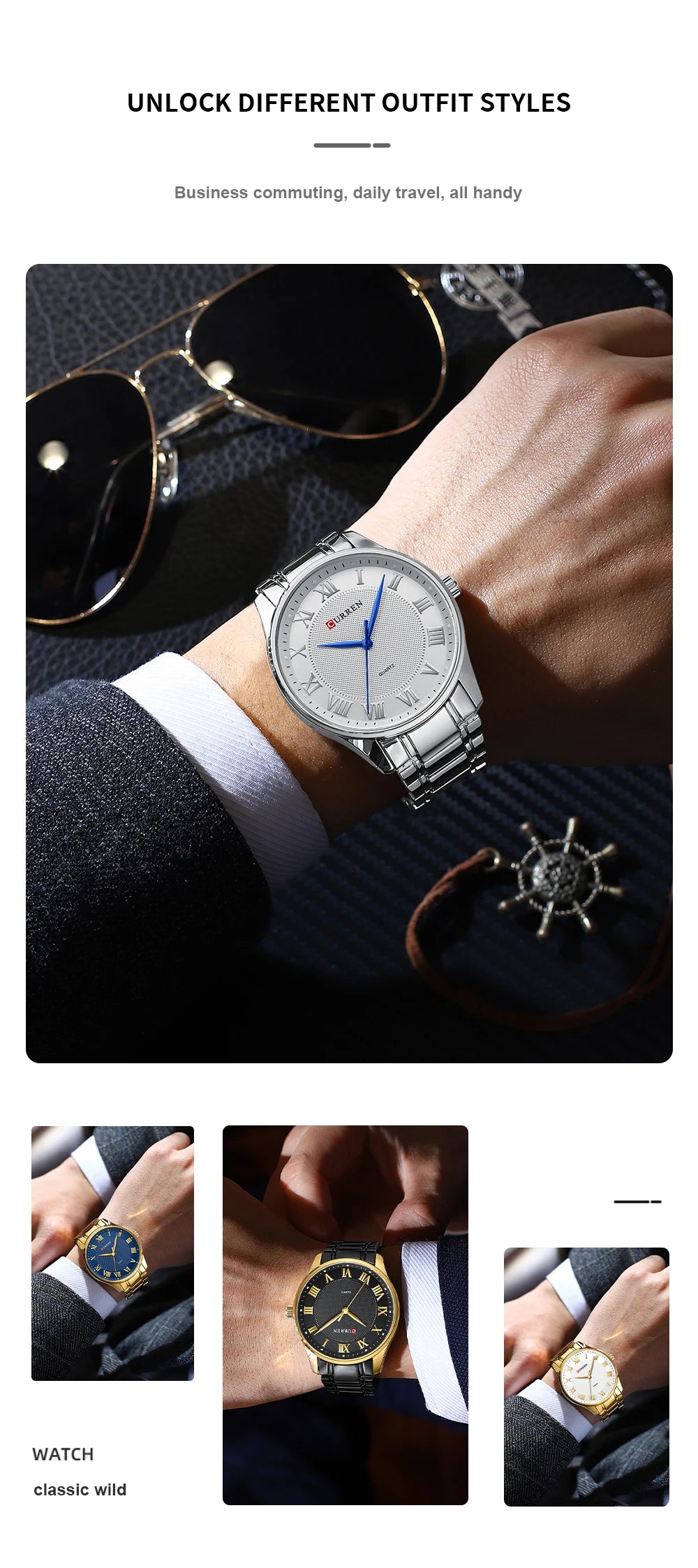 CURREN Men’s Classic Quartz Watch – Stainless Steel Band, Roman Numeral Dial for Business Casual Style