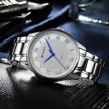 CURREN Men’s Classic Quartz Watch – Stainless Steel Band, Roman Numeral Dial for Business Casual Style