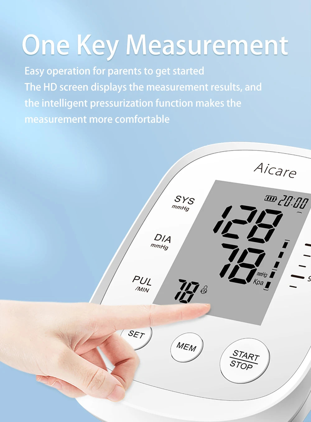 AICARE Blood Pressure Monitor Upper Arm Automatic Tonometer Digital Blood Pressure Meter BP Medical Sphygmomanometer Pulse
