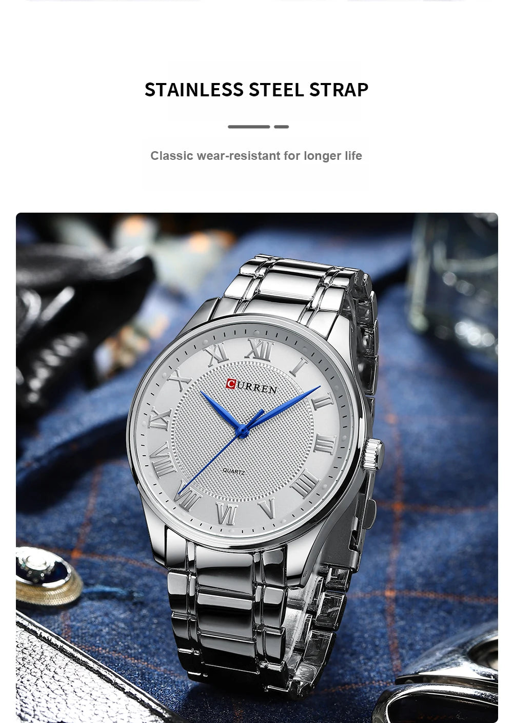 CURREN Men’s Classic Quartz Watch – Stainless Steel Band, Roman Numeral Dial for Business Casual Style