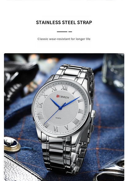 CURREN Men’s Classic Quartz Watch – Stainless Steel Band, Roman Numeral Dial for Business Casual Style