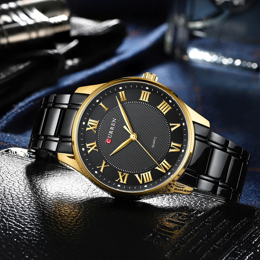 CURREN Men’s Classic Quartz Watch – Stainless Steel Band, Roman Numeral Dial for Business Casual Style