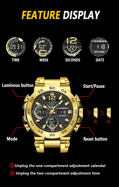 FOXBOX Men’s Luxury Chronograph Watch – Waterproof Sport Diver & Business Timepiece with Gift Box