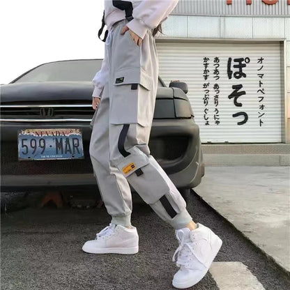 Women's Harajuku High-Waist Cargo Joggers – Punk Harem Pants with Chain & Pockets