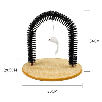 Cat Arch Toy with Massage Brush & Hanging Plush Mice – Grooming & Scratching Mat Combo