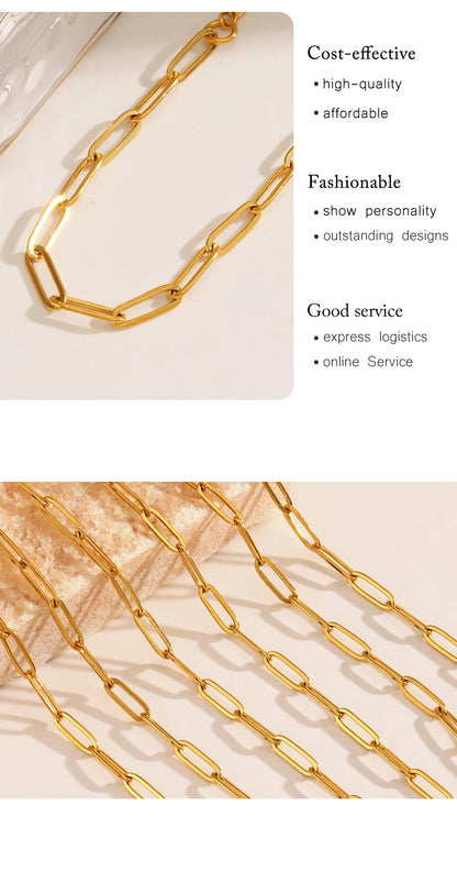 Minimalist Gold Chain Necklace & Chunky Paperclip Bracelet – Waterproof Stainless Steel Jewelry Gift