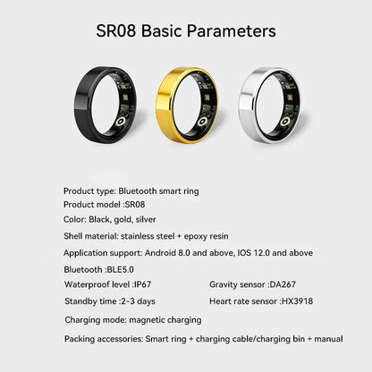 SR08 Smart Ring – 2025 Bluetooth Health Tracker with Sleep, Heart Rate & Activity Monitoring (Unisex)