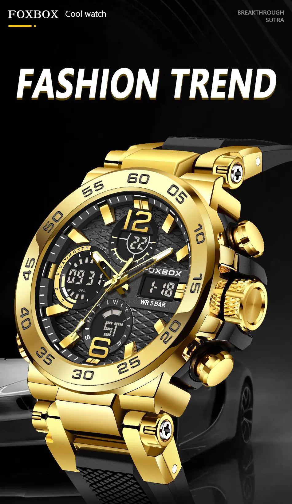FOXBOX Men’s Luxury Chronograph Watch – Waterproof Sport Diver & Business Timepiece with Gift Box