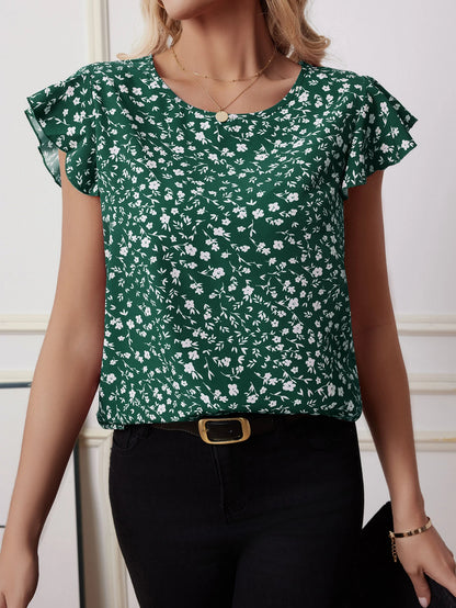 Summer Fashion Printed Shirt Women's Short sleeved Bohemian Vacation Top Pleated Hem Blusas Women's Party Neutral Casual Shirt