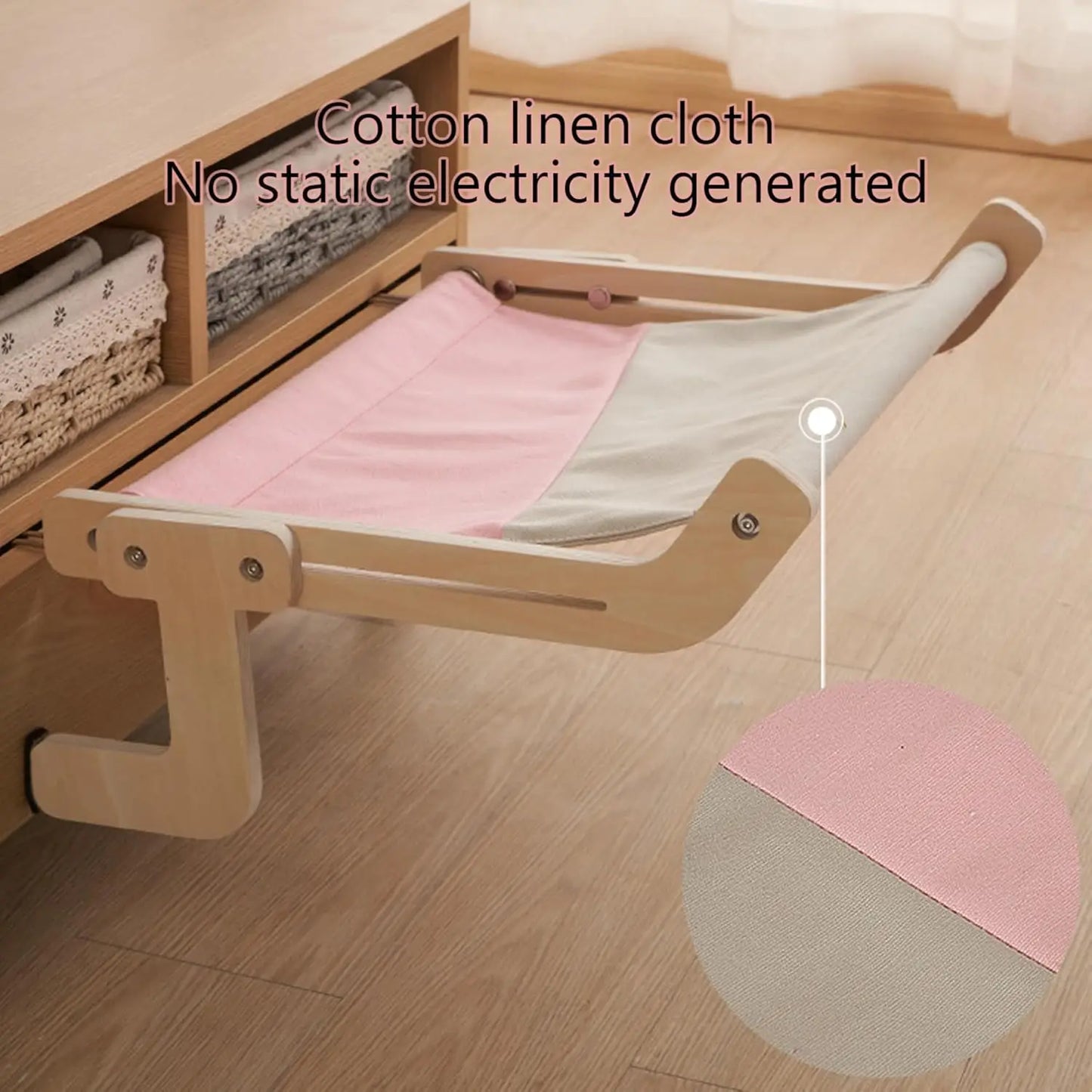 Window-Mounted Cat Hammock – Wooden Frame Removable Bed for Indoor Cats