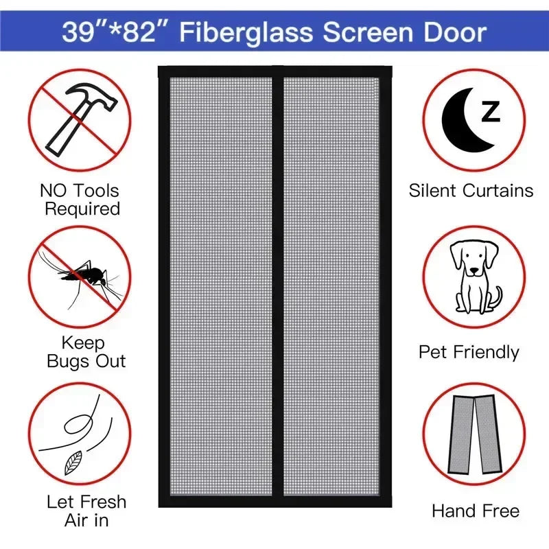 Magnetic Mesh Door Curtain – Anti-Mosquito Insect Screen with Auto-Closing Magnets