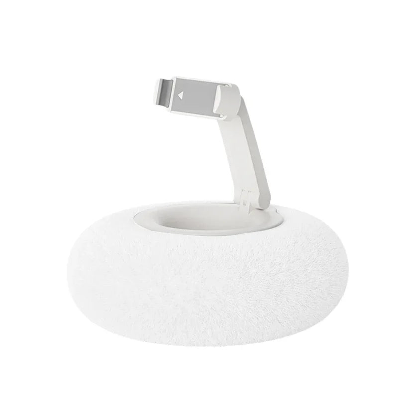 White adjustable phone stand with fluffy cushion base – modern minimalist mobile holder by BeTrendy