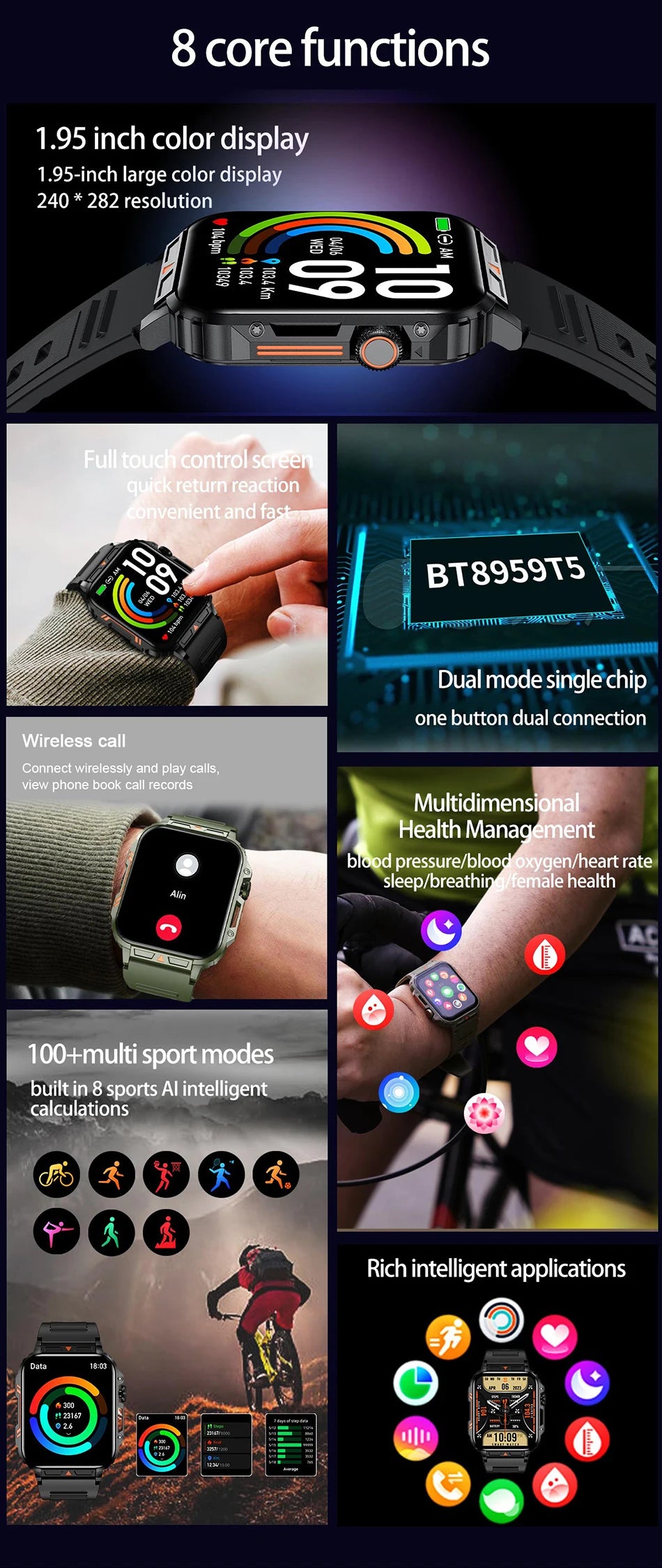 LIGE Smartwatch 1.95" – Waterproof Fitness & Health Tracker for Men & Women | IP68, Heart Rate, Sleep & Sport Modes