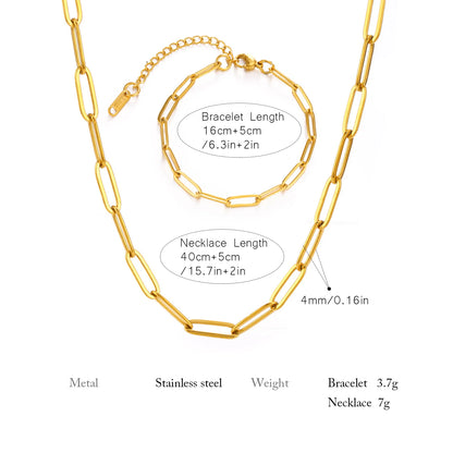 Minimalist Gold Chain Necklace & Chunky Paperclip Bracelet – Waterproof Stainless Steel Jewelry Gift