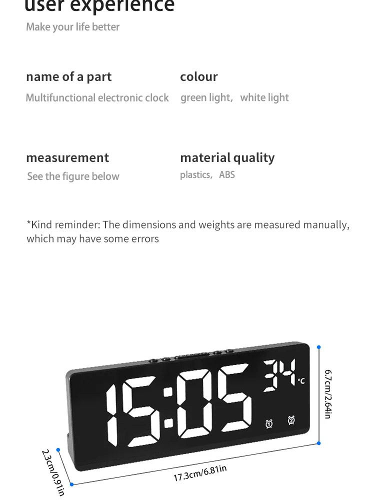 LED Digital Alarm Clock – Sleek Desktop Clock with Large Display & Multi-Function Features