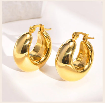 Chunky C-Shape Hoop Earrings for Women – 18K Gold Plated Stainless Steel Huggies
