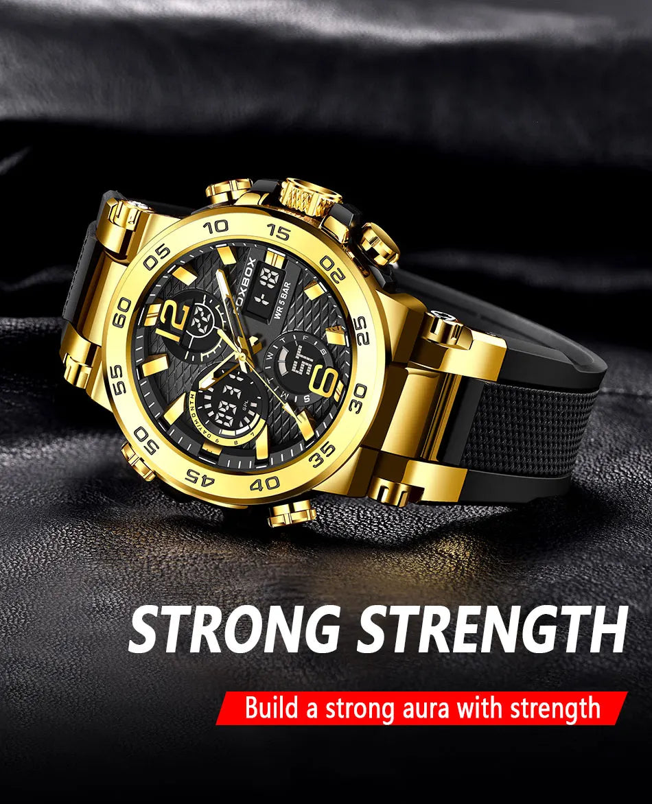 FOXBOX Men’s Luxury Chronograph Watch – Waterproof Sport Diver & Business Timepiece with Gift Box