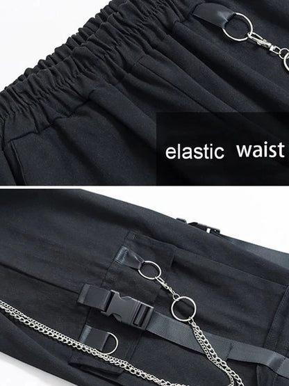 Women's Harajuku High-Waist Cargo Joggers – Punk Harem Pants with Chain & Pockets