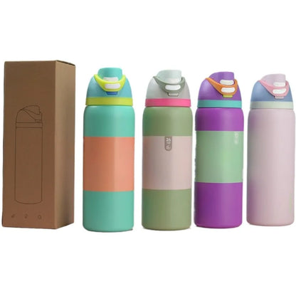 32oz Stainless Steel Sports Thermos Bottle – Outdoor Vacuum Kettle with Handle & Suction Lid