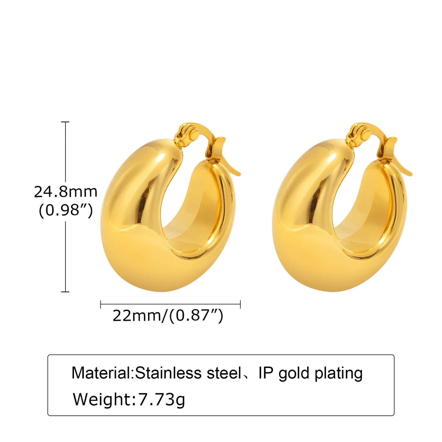 Chunky C-Shape Hoop Earrings for Women – 18K Gold Plated Stainless Steel Huggies