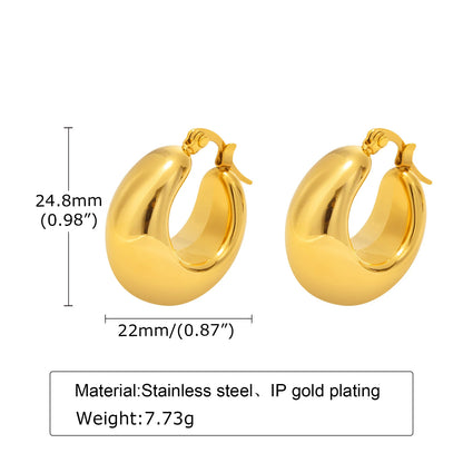 Chunky C-Shape Hoop Earrings for Women – 18K Gold Plated Stainless Steel Huggies