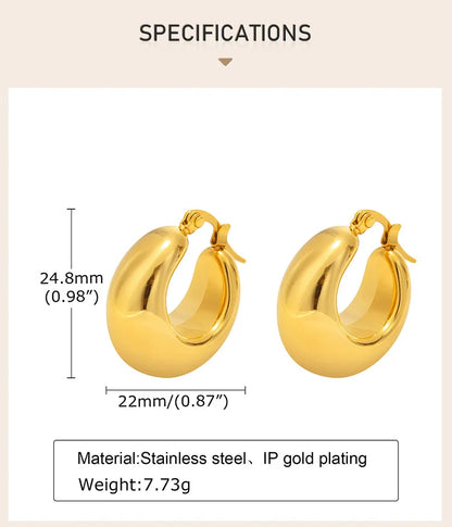 Chunky C-Shape Hoop Earrings for Women – 18K Gold Plated Stainless Steel Huggies