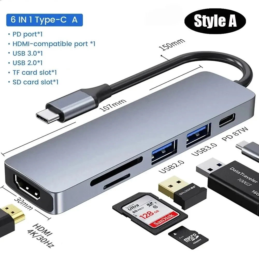 USB-C Hub with HDMI & Thunderbolt 3 – 7-in-1 Adapter with USB 3.0, SD/TF, PD for MacBook & Huawei