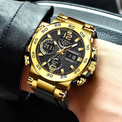 FOXBOX Men’s Luxury Chronograph Watch – Waterproof Sport Diver & Business Timepiece with Gift Box