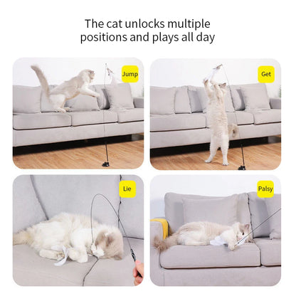 Interactive Cat Wand Toy with Suction Cup – Hands-Free Feather Teaser for Kittens & Cats