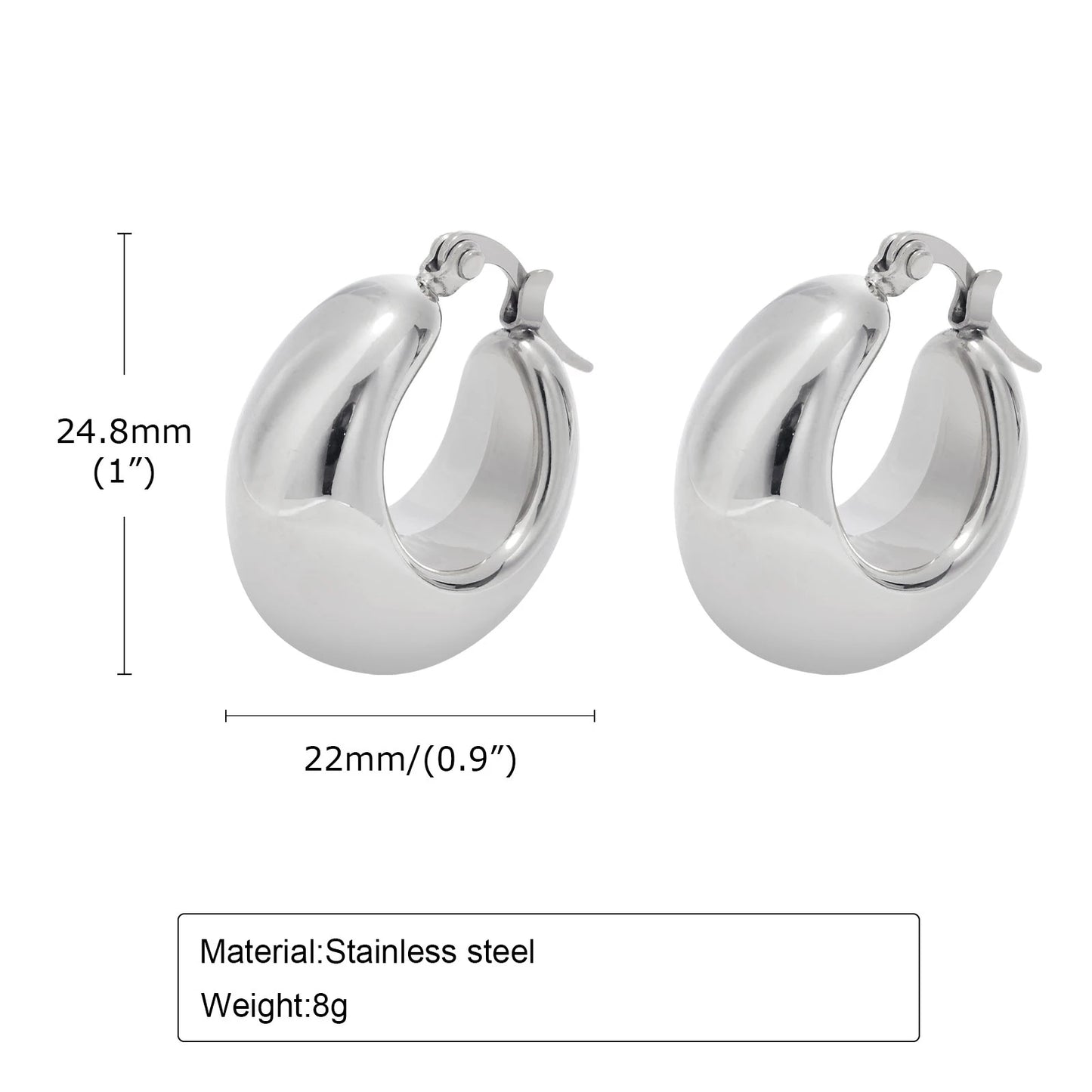 Chunky C-Shape Hoop Earrings for Women – 18K Gold Plated Stainless Steel Huggies