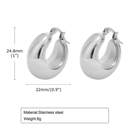 Chunky C-Shape Hoop Earrings for Women – 18K Gold Plated Stainless Steel Huggies