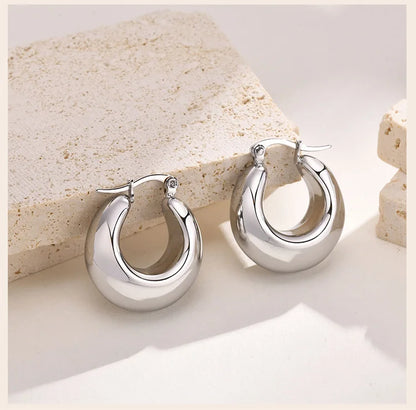 Chunky C-Shape Hoop Earrings for Women – 18K Gold Plated Stainless Steel Huggies