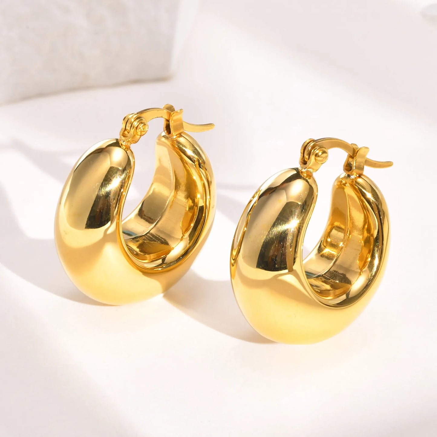 Chunky C-Shape Hoop Earrings for Women – 18K Gold Plated Stainless Steel Huggies