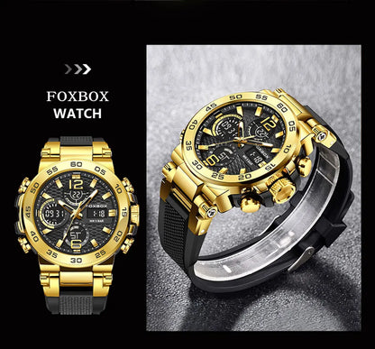 FOXBOX Men’s Luxury Chronograph Watch – Waterproof Sport Diver & Business Timepiece with Gift Box