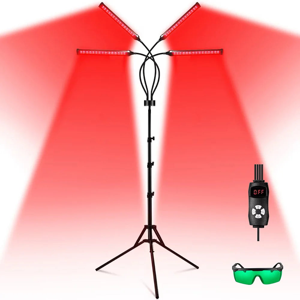 4-Head Red Light Therapy Lamp – 660nm/850nm Infrared for Skin & Pain Relief