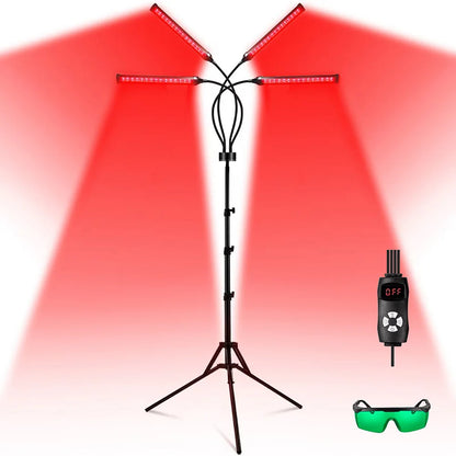 4-Head Red Light Therapy Lamp – 660nm/850nm Infrared for Skin & Pain Relief